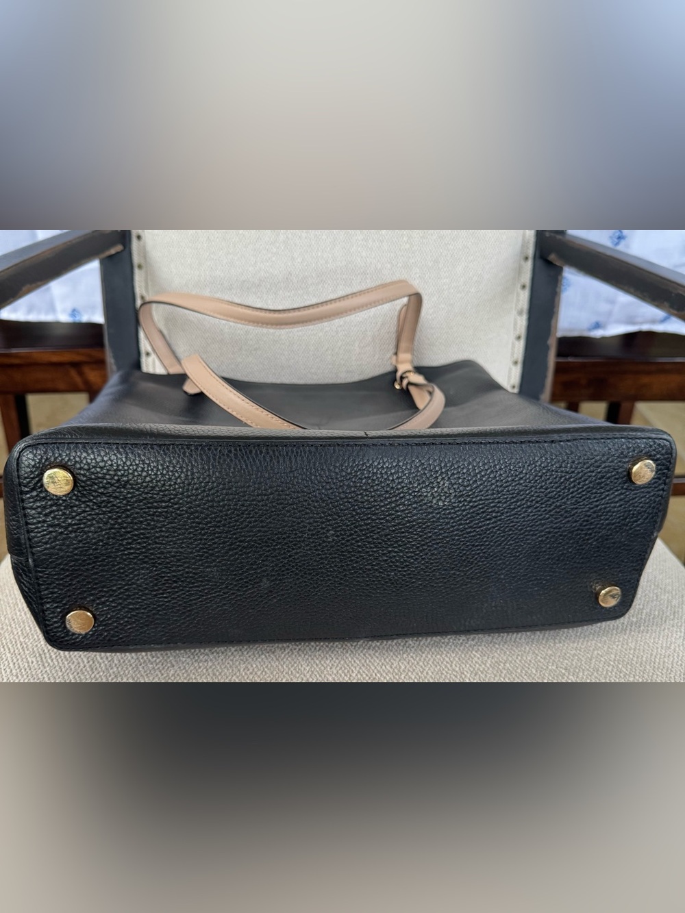 Michael Kors Bedford Medium Black Leather Pocket Tote with Nude Straps - Picture 9 of 9